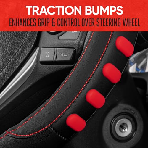 Image of Motor Trend FlexGrip Red Steering Wheel Cover for Cars - Standard 15 inch Car Steering Wheel Cover, Red and Black Steering Wheel Protector for Auto Truck Van SUV