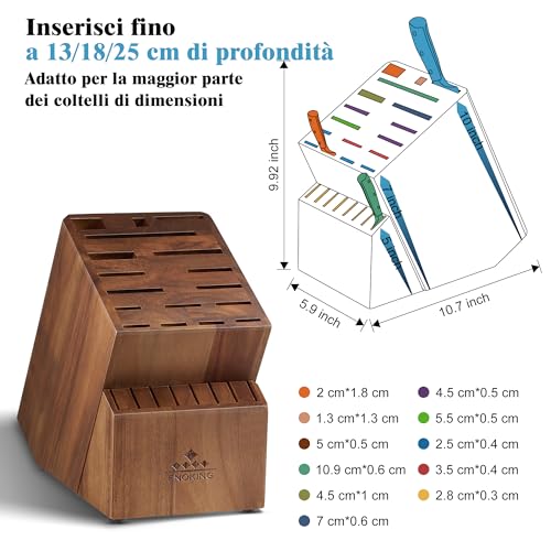 ENOKING Porta Coltelli Cucina, 25 Slot Portacoltelli da Cucina in Acacia per Bancone della Cucina, Ceppo Coltelli Vuoto di alta Qualità per Coltelli e Cesoie per Pollame/Acciaio per Affilare - immagine 6