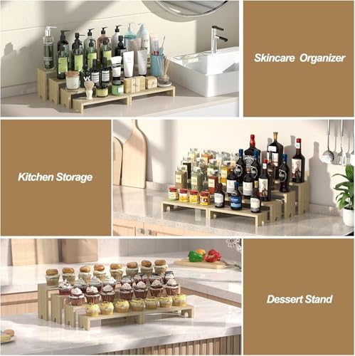 Image of 4 Set Wooden Tiered Risers Display Stands for Vendor Events,Stackable Wood Cupcake Display Stand,Farmhouse Decor Wood Dessert Table Display Set,Vendor Booth Display Items,Food Display Risers for Party