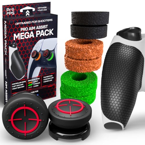 ProFPS PS5 Zubehör - 6x Precision Rings & 2x Mixed PS5 Sticks & Controller Grip - Controller Zubehör für Aim Assist & Aimbot - Accessories & PlayStation mit Aufkleber