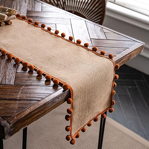 Farmhouse Table Runner Cotton Linen Table Decoration for Holiday Party Farmhouse Table Runners Wedding and Dining Decorations Orange, 30 x 240 cm - Image 4