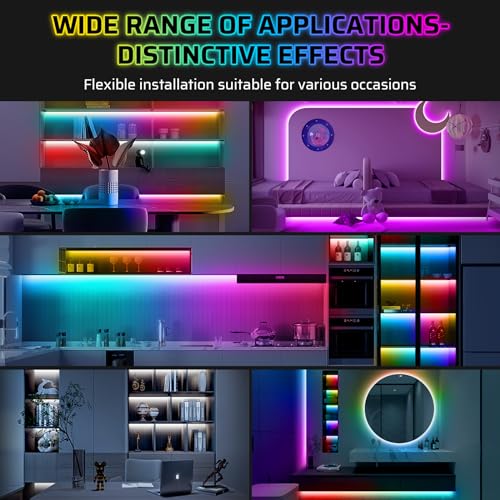 4M LED Strip,8X50CM Dimmbar Dreamolour Unterschrank Beleuchtung mit RF Fernbedienung & APP Steuerung,USB Musik Sync Farbwechsel LED Lichtband,Flexibel Selbstklebend DIY Streifen für Vitrine,Regal