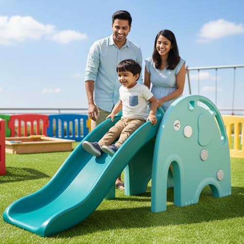 Image of Toyzone Happy Jumbo Slide (Blue) for Kids|Baby Play Slide | Indoor & Outdoor Kids Slider | Easy Assembly | Safe Rounded Design | BIS Certified | Made in India | Kids Slide for 1-6 Years, Upto 70 kgs