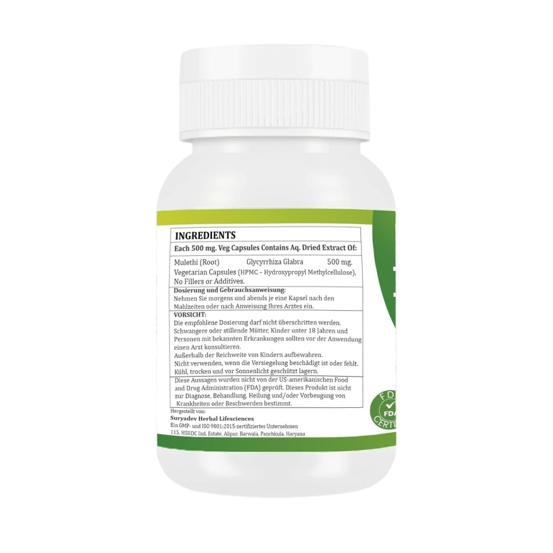 Mulethi (Radice di Liquirizia) Capsule, Estratto Puro di Radice di Liquirizia, Capsule Naturali e Vegane, Confezione da 240 g, Integratore per il Benessere