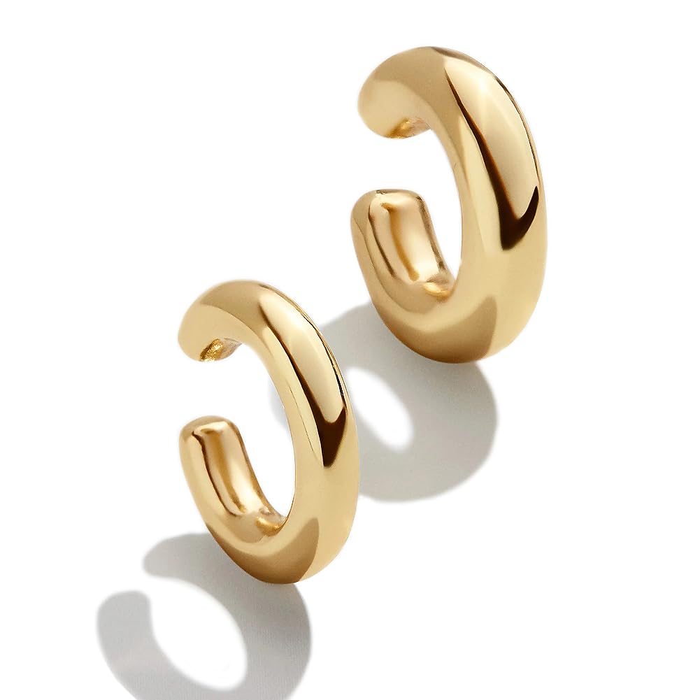 Obidos 14K Gold Plated Cubic Zirconia Sparkling Round Huggie Ear Cuff Gold Earrings for Women | Clip On Cartilage | Ear Cuffs for Non Pierced Ears Cartilage Earrings