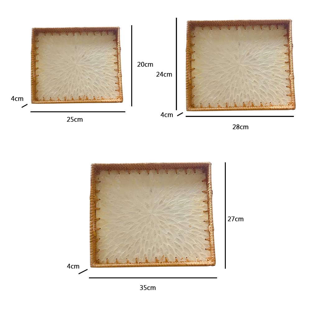 Bandeja de Mimbre de ratán Rectangular con Base de Madera con Incrustaciones de nácar y asa de inserción para Frutas, Bandeja de Mesa de café, Cocina,B/S