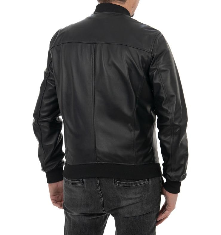 Pelletterie Borghese | Bomber Pelle Uomo Nero | Giacca Pelle | Giubbotto Pelle | Vera Pelle | Pelle di Vitello | Giacca Moto | Made in Italy | A101