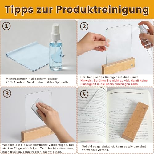 Maxspace Leselampe Buch, 3 Lichtfarben Dimmbares LED Buchlampe mit Holzsockel und Kratzfest Hartglas-Panel,Wiederaufladbare Buch Leselampe für Nachtlesungen im Bett (Holz)