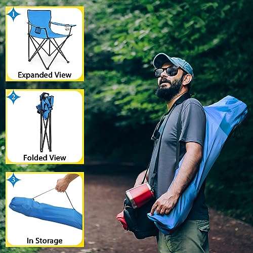 Image of HaSteeL Folding Camping Chair & Carrying Bag, Foldable Camp Chair with Cup Holders for Adults, Portable for Lawn, Outdoors, Fishing, Hiking, Travel, Picnic, Beach, Oversized & Supports 275lbs (Blue)