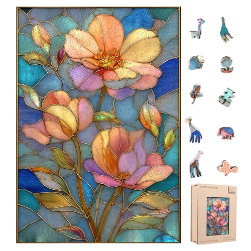 Rompecabezas de madera Leodozzio, 200 piezas, diseño floral suave rosa, 12,5 x 8,7 pulgadas, arte para pared, rompecabezas relajante para adultos y adolescentes miniatura 1