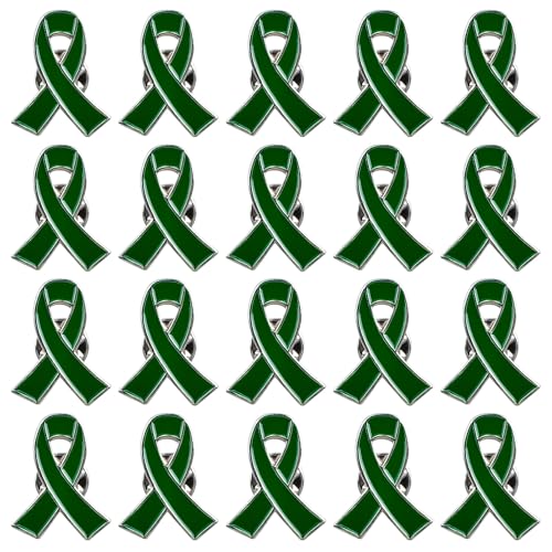WANDIC 20 Épingles à Ruban Vert Broches de Sensibilisation à la Santé Mentale des Épingles Pins à Rubans en Métal Au Cancer du Foie Transplantation d'organes, pour Décoration d'événements