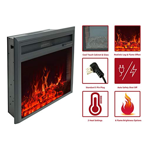 FLAME&SHADE 28 Inch Wide Electric Fireplace Insert, Portable Free-Standing Heater with Remote Control & Timer, 1500/750w - Thumbnail 5