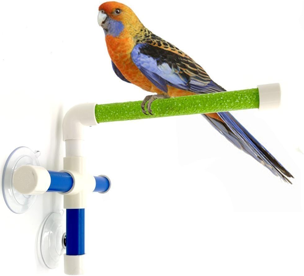 XMSSIT Bird Shower Perch,Pet Parrot Bath Perches Standing Platform Rack Suction Cup Window Shower Bird Bath Toys,Sandy Window and Shower Bird Perch, Large