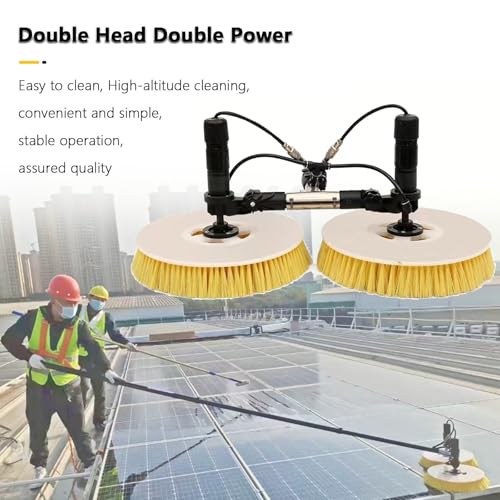 Generico Kit robotizzato per la Pulizia dei Pannelli solari: Asta telescopica, Spazzola a Doppia Testa e Getto d'Acqua per Una Manutenzione efficiente, facilità d'uso e Massima brillantezza.