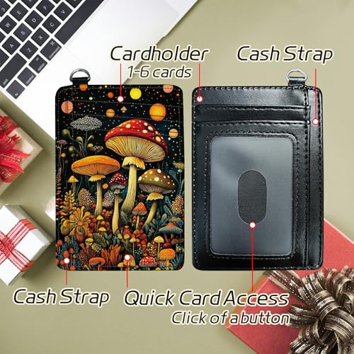 Image of Small Travel Wallets, Magic Colorful Mushrooms Slim Minimalist Front Pocket Wallet with Wristlet, RFID Blocking PU Leather Credit Card Holder with ID Window Change Purse for Men Women