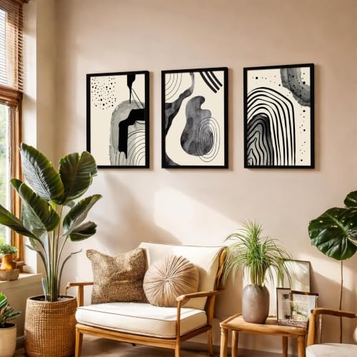 Image of NoWorries Abstract Line Art Wall Decor | Set of 3 Framed Paintings for Home Decoration | Minimalist Wall Art for Living Room, Bedroom, Office & Cafe | Modern Prints (Theme: Abstract, Pattern: Line Art) ( Art-6, 10x13inch)