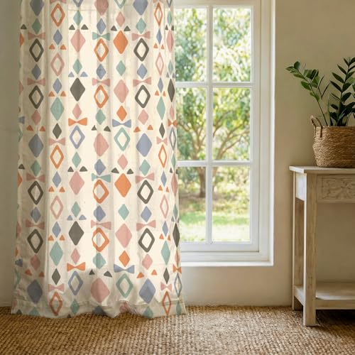 Image of Urban Space Boho Decorative Curtain for Window, 100% Cotton Curtain 5 Feet Long, 60-65% Room Darkening with Tieback and Eyelets, 1 piece Curtain for Home Decor (Polaris, Window - 5 Feet)