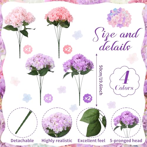 Image of Suncalla Pink and Purple 6 Bundles Hydrangea Artificial Flowers Bulk 30 Heads 20'' Faux Fake Hydrangea for Spring Graves Easter Decor Porch Indoor Outdoor Home Garden Wedding Table Centerpieces