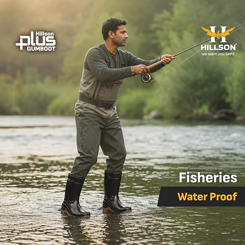 Image of Hillson Plus HP01 Gumboot | 100% Waterproof, Dual Density Sole, Anti-Skid Rainboot | Ideal For Monsoons, Fisheries, Farming, Paddy Fields, Food Industry | Size 08 UK /INDIA