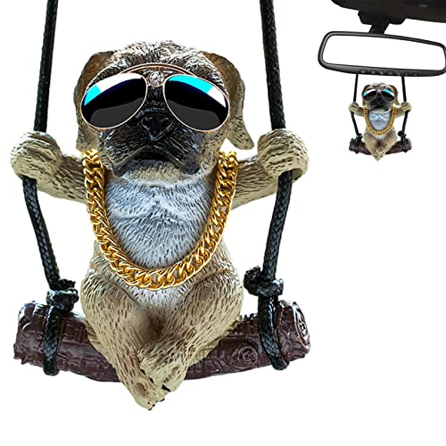 Schwingender Mops-Autobehang-Ornament,Haustier Hund Auto Rückspiegel Anhänger | Niedlicher Bulldoggen-Mops-Autoanhänger, cooler Hundeanhänger für Geburtstagsgeschenke, Wohnmobil-Dekoration Zorq