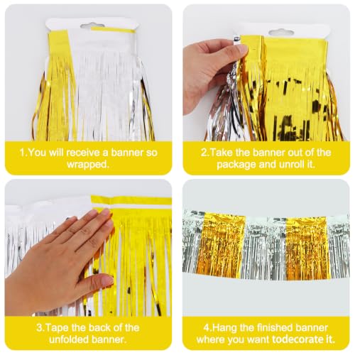 Image of BEISHIDA 3 Pack Gold Silver Foil Fringe Garland 30ft Wall Tinsel Banner
