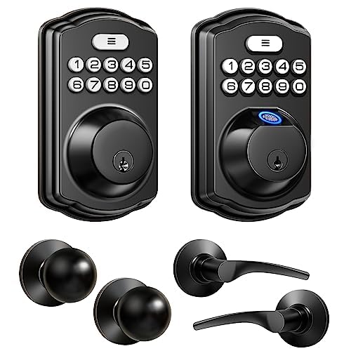 Veise KS02B and 01C Keyless Entry Door Lock with Handle Matte Black