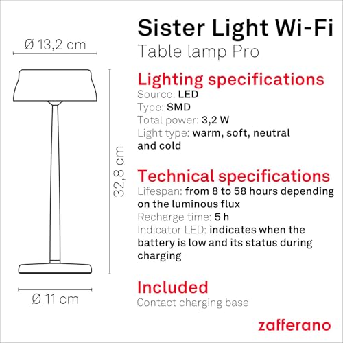 Zafferano, Sister Light Wi-Fi Lamp, Cordless Rechargeable Table Lamp with Remote Control, for Indoor and Outdoor Use Dimmer - Image 4