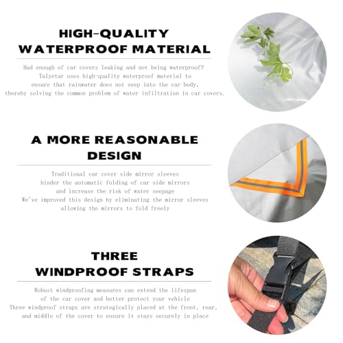 Image of Car Cover Waterproof All Weather fit for Tesla Model 3,Heavy Duty Outdoor Cover with Driver Side Zipper & 3 Windproof Straps - Sun,Rain,Snow,Frost,Dust Resistant