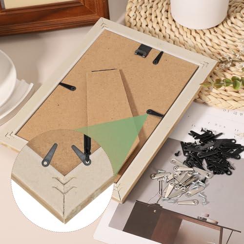 Image of uxcell 120pcs Picture Frame Backing Clips, 0.83 inch Photo Frame Turn Buttons Fasteners Hardware Corner Clip with 120pcs Screw for Hanging Pictures Craft Drawings, Pointer Shaped Black