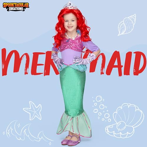 Spooktacular Creations Halloween Little Mermaid Costume for Girls, Sequin Mermaid Dress Set, Light Purple Princess Dress for Toddler Dress-Up, Cosplay Party (Large, 10-12 yrs) by Spooktacular Creations - Used condition - Image 2