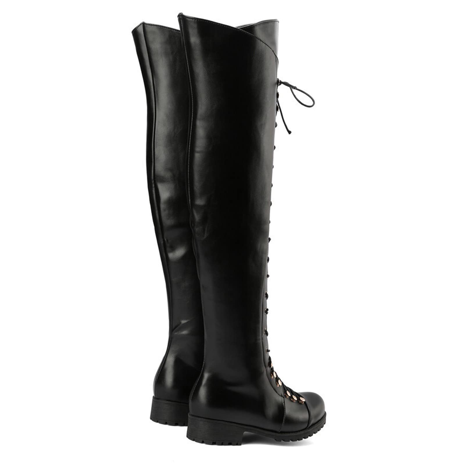Botas Militares Mujer Altas - Botas Con Cordones Mujer Punta Redonda Moda Retro Hasta La Rodilla Bota Tacones Bajos Clásicas Sólido Cremallera Lateral Cómodas Salvaje Otoño Invierno Casual Bota