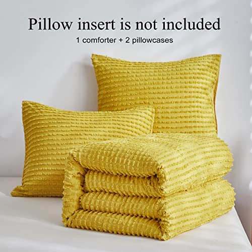 Warmdern King Comforter Set Yellow Boho Stripe Comforter Lightweight Microfiber Down Alternative Comforter Tufted Bedding Set 3 Pcs For All Season - 1 Comforter & 2 Pillowcases (Yellow, King) #TOP4