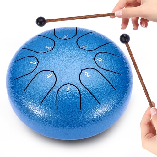 Rain Drum for Outside Garden,Chakra Drum for Rain Outdoor, Drum Rain Chime Waterproof,Rain Drum for Garden Instrument, chakra Drum 6 Inches 8 Notes, Chakra Rain Drum Outdoor (Blue)