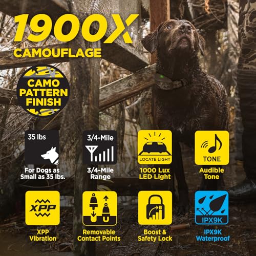 Image of Dogtra 1900X Camouflage E-Collar - 3 /4 Mile Range, Dogs 45 lbs+, IPX9K Waterproof, 100 Stimulation Levels, Vibration, Tone, Rechargeable - Ideal for Dog Owners and Professional Trainers