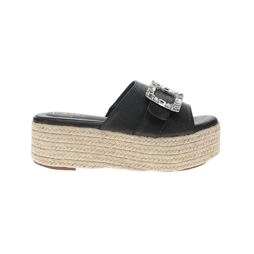 SHUSHOP Womens Kelly Rhinestone Platform Slide Casual Sandals Casual High Heel 3" & Up - Black - Size 7.5 M