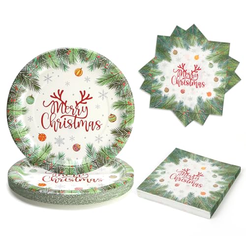 PARTY GO 50 Stück Weihnachtsteller und Servietten Weihnachten,...