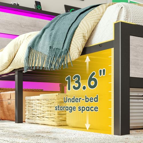 Image of Homkdom Full Size Bed Frame with LED Storage Headboard & USB Ports Grey | Underbed Storage for Saving Space, Noise-Free Quiet Sleep Setup for Teens Room, College Dorms & Small Studio Apartments