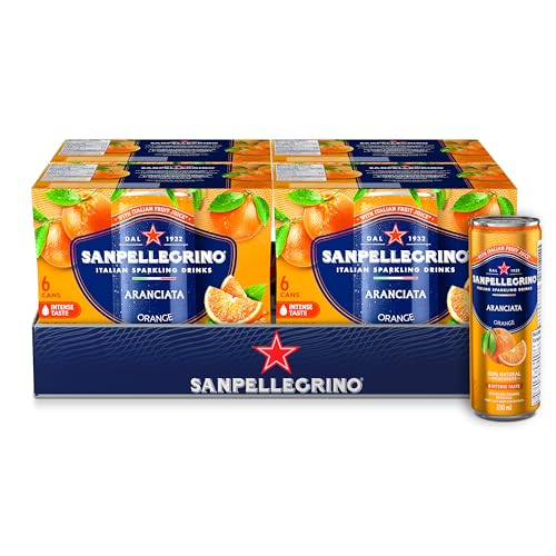 San Pellegrino Naturali - Bebida espumosa italiana Aranciata, naranja, lata de 330 ml, 24 latas en total