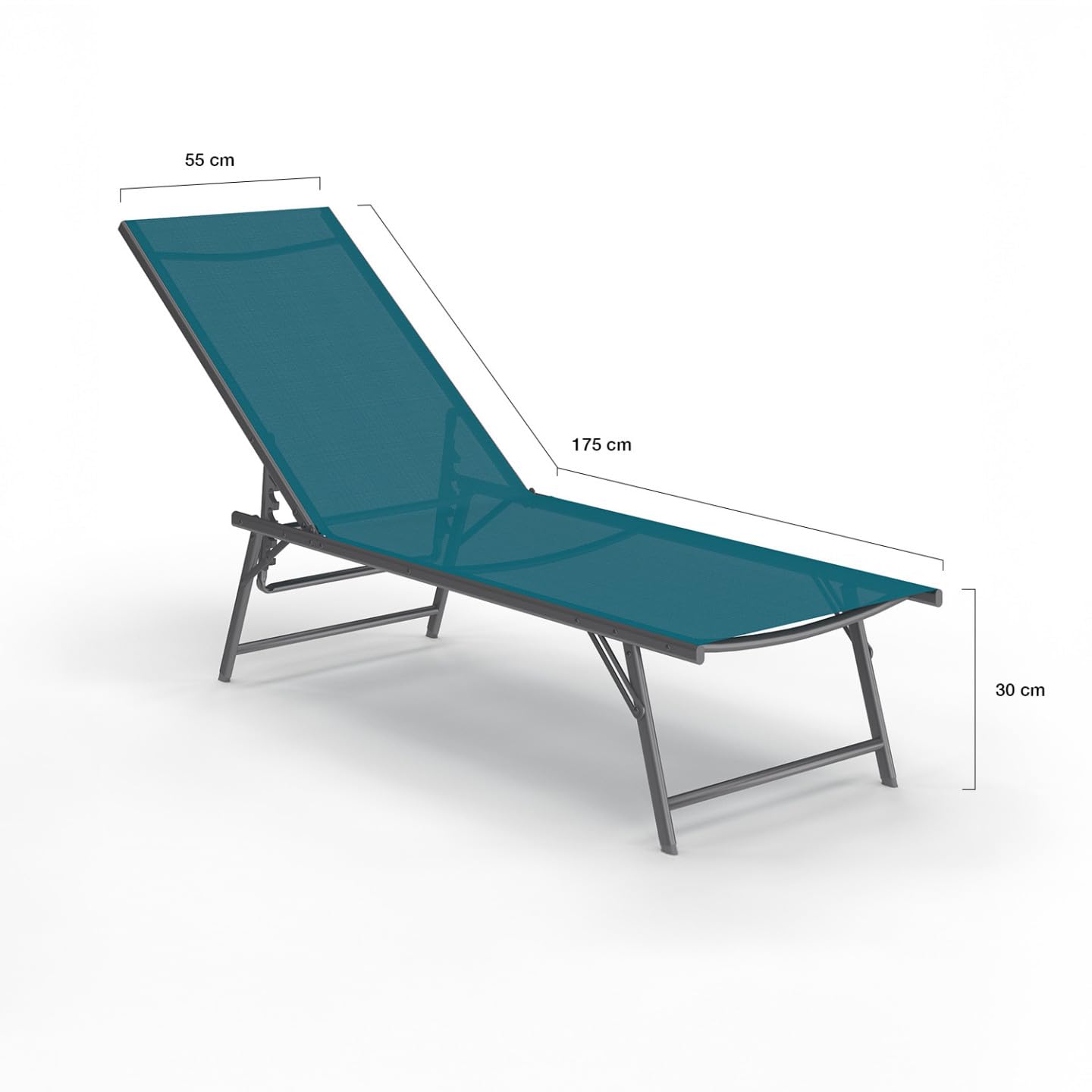 IDMarket - Lot de 2 transats de Jardin inclinables Kailua en Acier Gris Anthracite et Toile Bleu Canard