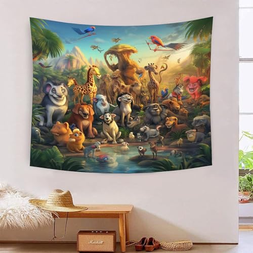 Tapisserie jungle 3D 180x230cm grand format en tissu imprimé pour décoration murale de salon