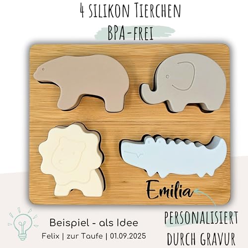 C|UTE – Montessori Spielzeug mit Namensgravur | Motorik Puzzle personalisiert für Babys u. Kinder | Steckspiel Geschenke zur Taufe Junge & Mädchen | BPA-frei | Geschenk 1 Geburtstag