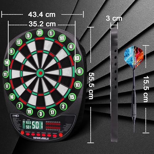 WIN.MAX Elektronische Dartscheibe Profi Set 34 Games mit 354 Varianten 3 Sprachen: Deutsch, Englisch, Französisch Grün und Rot mit Lichtern