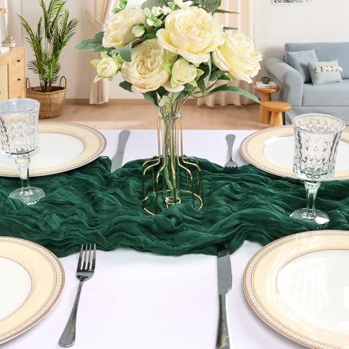 6 Pack 10FT Emerald Green Cheesecloth Table Runner 120 Inch Long Gauze Rustic Boho Summer Cheese Cloth Table Runner Sheer Fabric Decorations for Holiday Party Wedding Banquet Bridal Baby Shower Décor by CKIKU - Used condition - Image 4