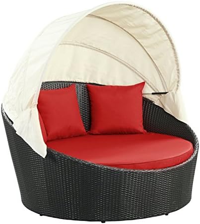 Modway Siesta Wicker Rattan Outdoor Patio Canopy Daybed in Espresso Red Modway Siesta Wicker Rattan Outdoor Patio Canopy Daybed in Espresso Red