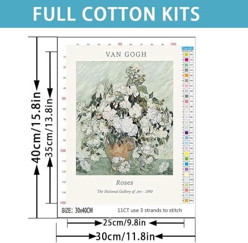 Image of White Rose Stamped Cross Stitch Kits for Adults - Embroidery Kits for Beginners Adults,11 CT Patterns Dimensions Counted Cross Stitch Kits for Adults Arts Craft 12x16 inch