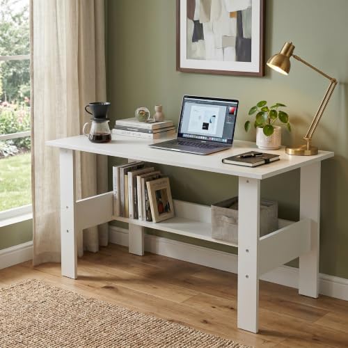 Linea Study Desk with Lower Storage Shelf, Compact Writing Table ...