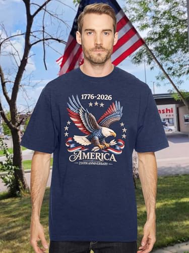 250 Anniversary USA Shirt Men Eagle Graphic 1776-2026 T-Shirt 4th of July Tees American Flag Patriotic Short Sleeve Top(DarkBlue1, Medium)