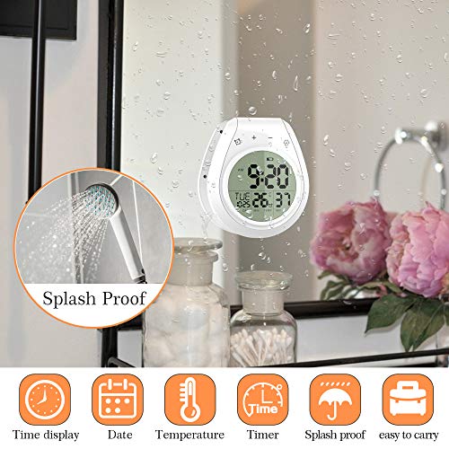 Usaoshop Digital Bathroom Clock Shower Wall Clock With Timer Waterproof Kitchen Shower Timer With Alarm, Indoor Temperature Large Display Month Day Time Suction Cup Hanging Hole Clock #TOP2