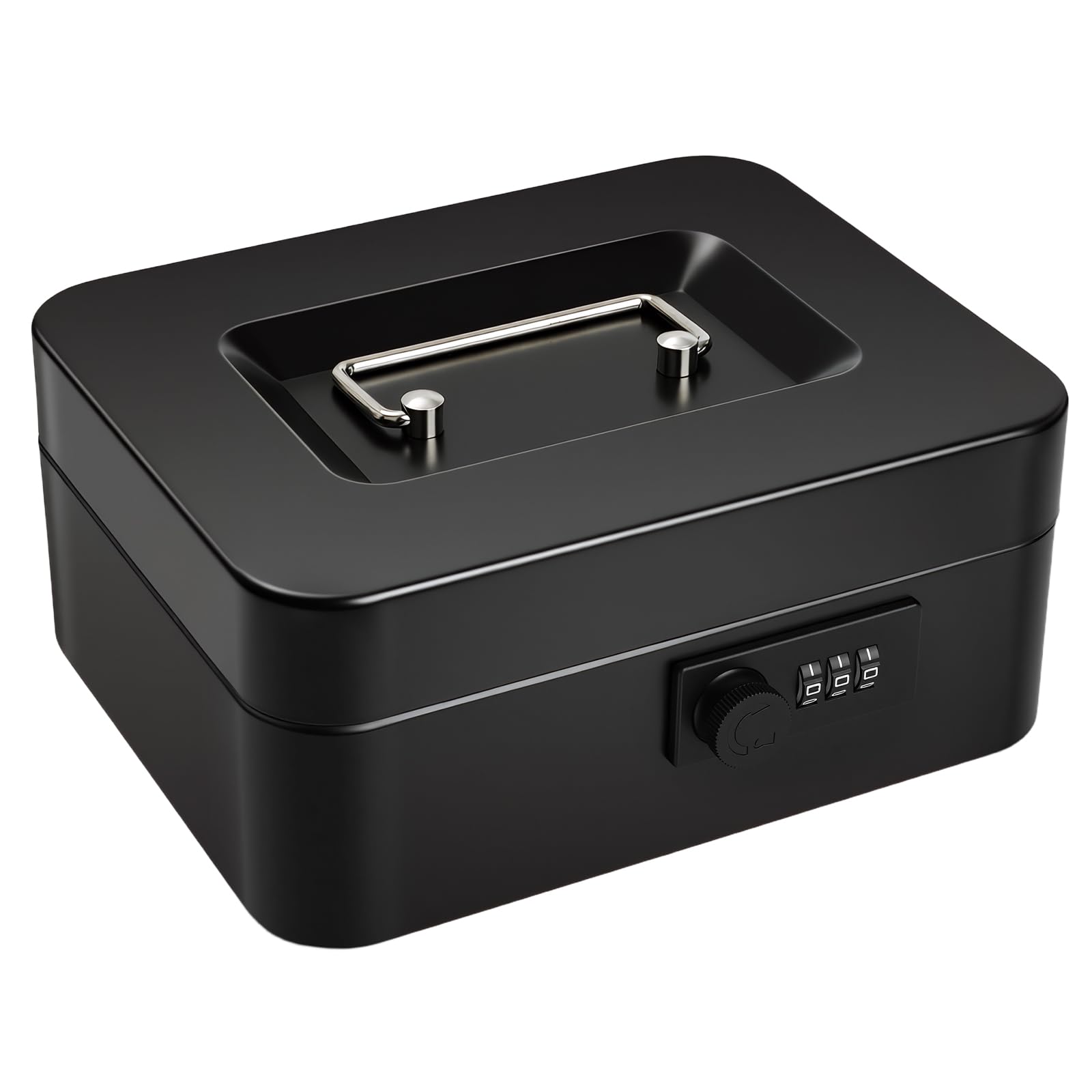 Cash Box with Combination Lock, Money Tin Box with Coin Tray, Lockable Cash Tin for Money Saving 20 * 16 * 9cm Black (Black)