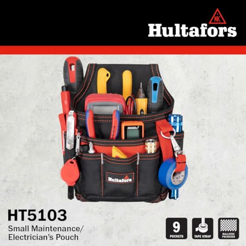 Hultafors Work Gear HT5103 Small Maintenance/Electrician's Pouch, Heavy Duty Ballistic Polyester, Flashlight/Tool Sleeve, Electrical Tape Strap, Carabiner image 4
